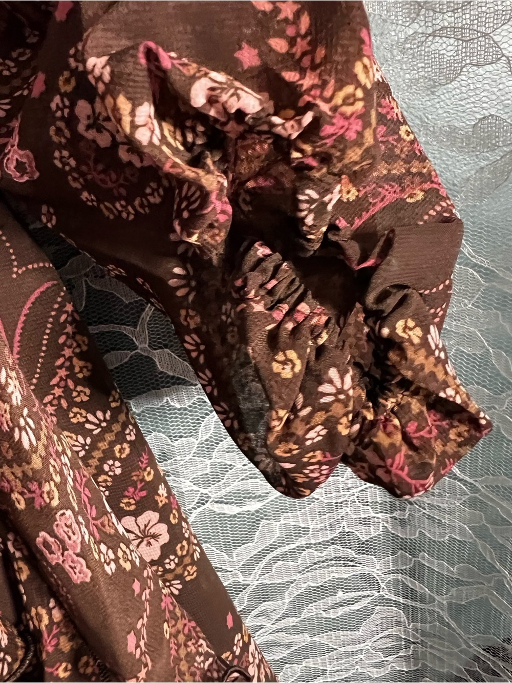Abercrombie and Fitch Brown Floral Paisley Side Tie Mini Dress NWT Size XS - Picture 7 of 7